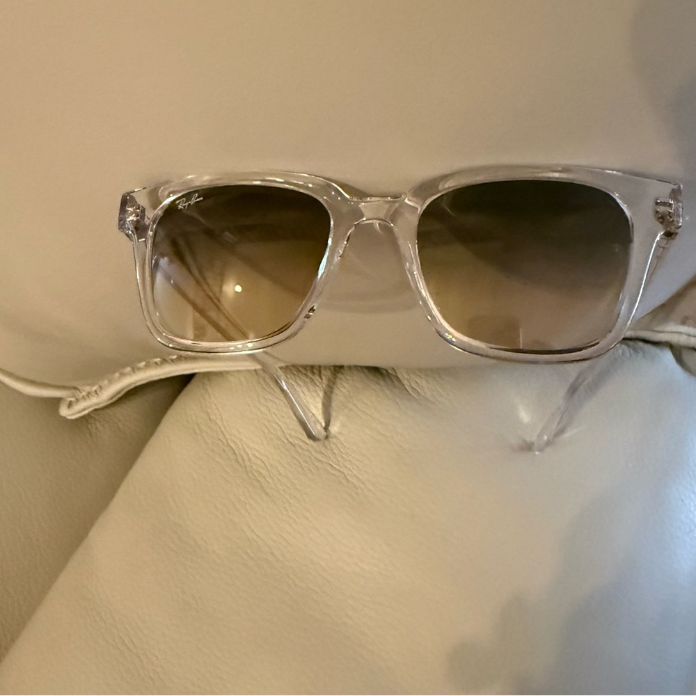 Ray-Ban Clear Frame Sunglasses with Brown Gradient Lenses and Black Case - Picture 2 of 4